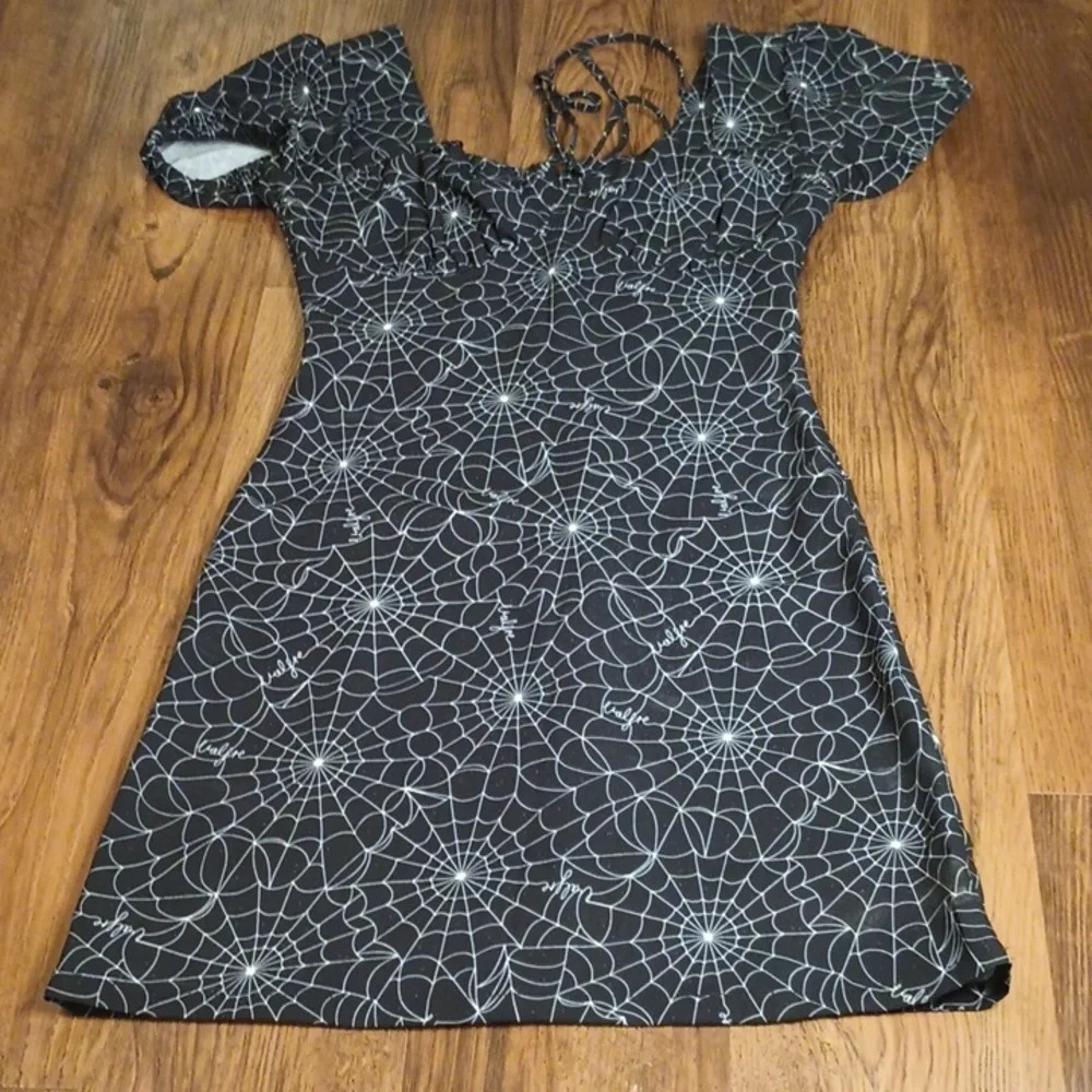 Valfre Black Spiderwebs Milkmaid Mini Dress SSS